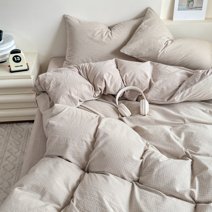 91家纺网 家纺一手货源 找家纺 佑佳家纺 2026新款全棉色织床笠款四件套 米小格