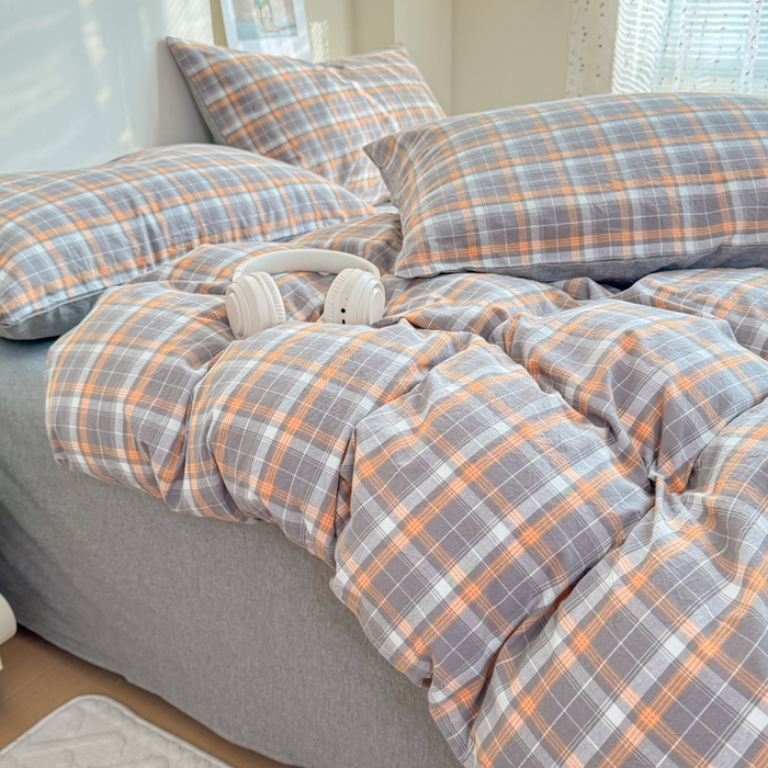 91家纺网 家纺一手货源 找家纺 佑佳家纺 2026新款全棉色织水洗棉四件套 洛林-灰