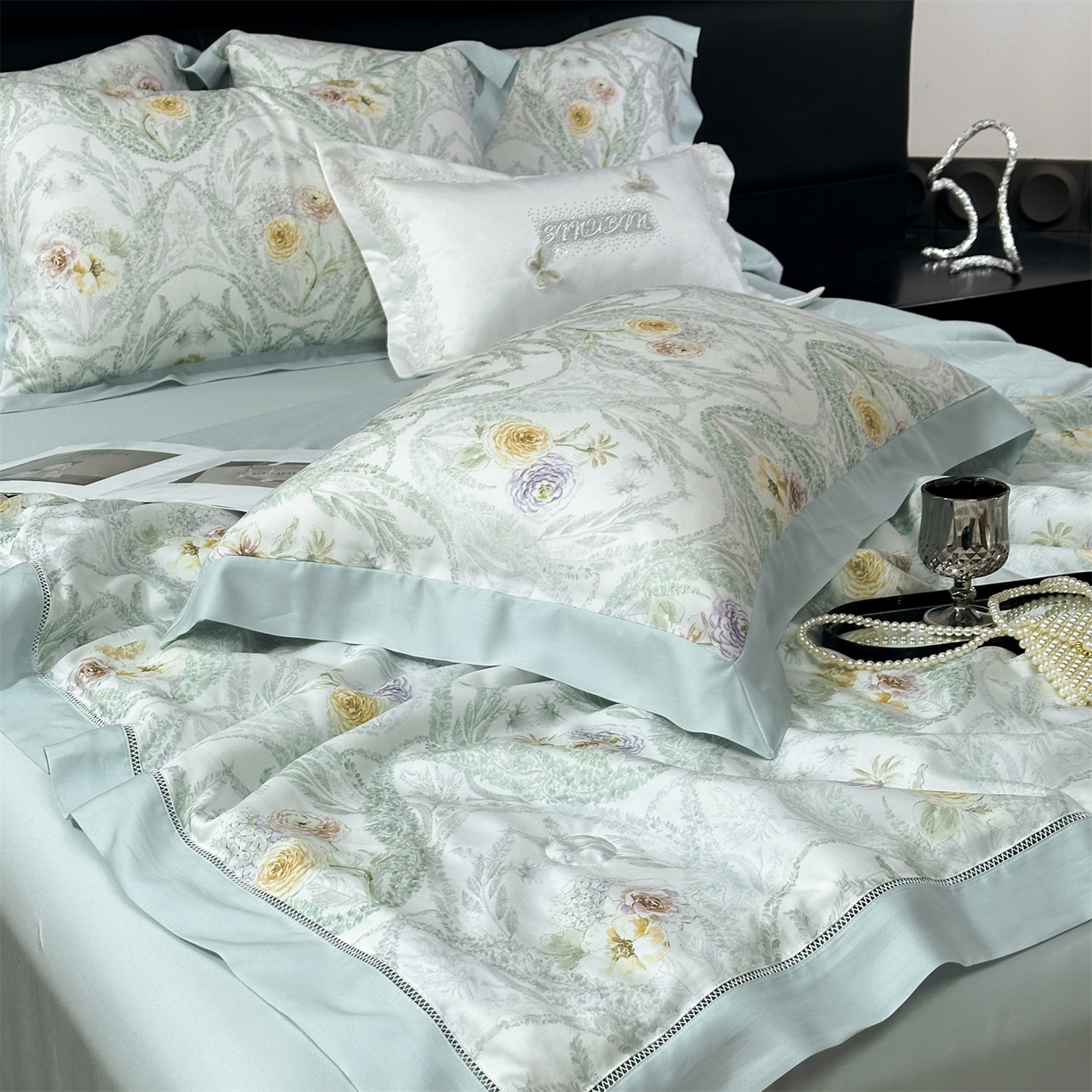 91家纺网 家纺一手货源 找家纺 岚司羽 2026春夏新款50天丝夏被四件套夏凉被空调被系列 花朝