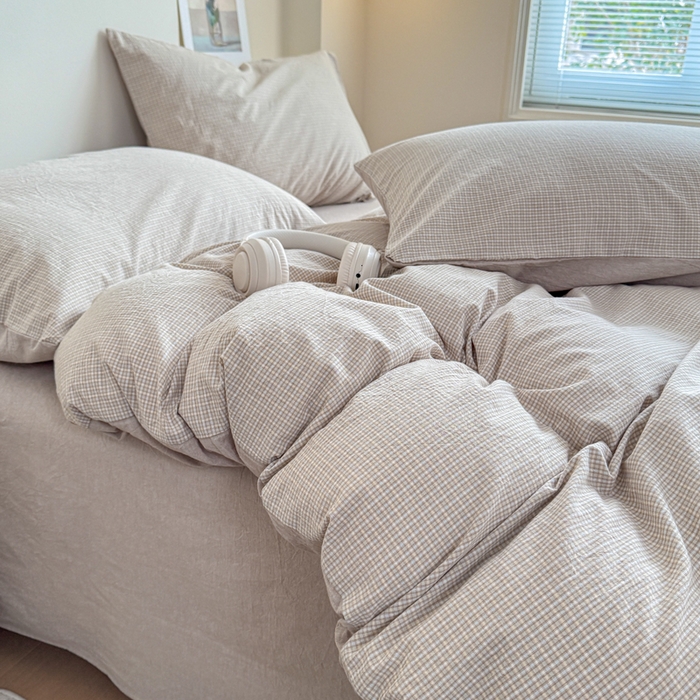 91家纺网 家纺一手货源 找家纺 佑佳家纺 2026新款全棉色织床笠款四件套 米小格