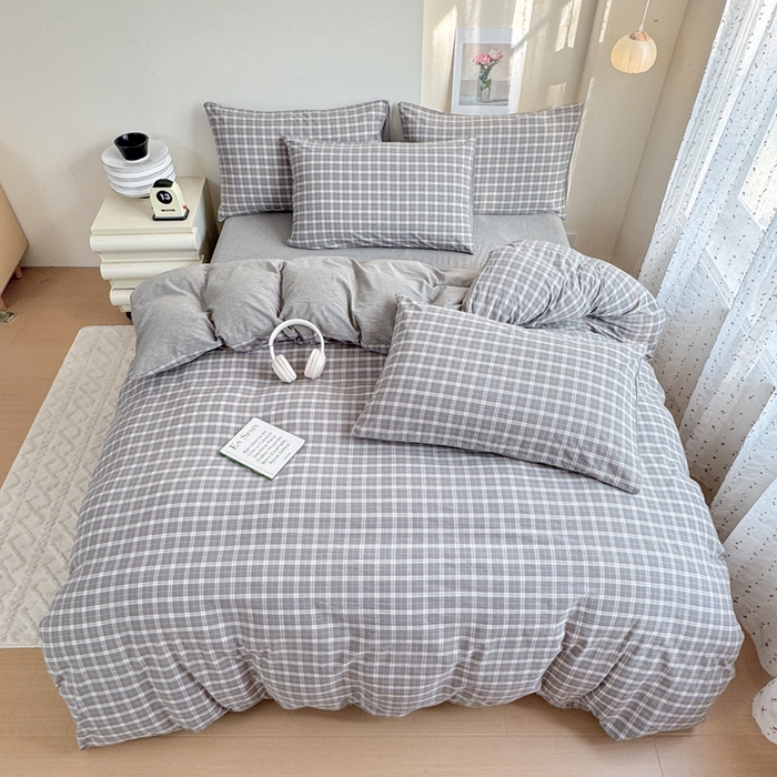 佑佳家纺 2026新款全棉色织床笠款四件套 莫尼-灰