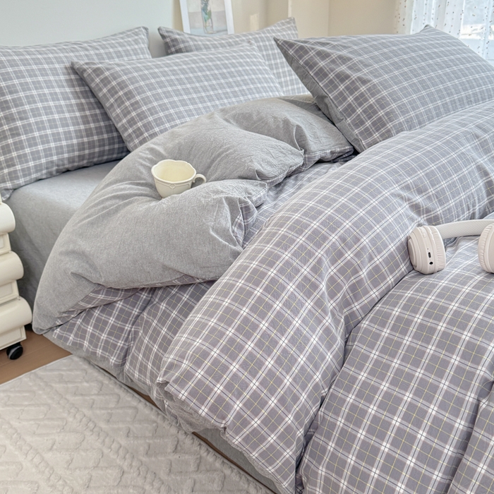 91家纺网 家纺一手货源 找家纺 佑佳家纺 2026新款全棉色织床笠款四件套 莫尼-灰