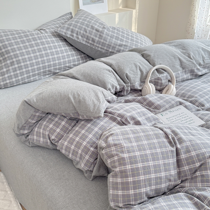 91家纺网 家纺一手货源 找家纺 佑佳家纺 2026新款全棉色织床笠款四件套 莫尼-灰