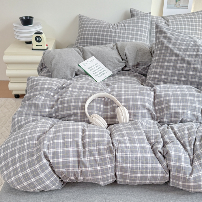 91家纺网 家纺一手货源 找家纺 佑佳家纺 2026新款全棉色织床笠款四件套 莫尼-灰