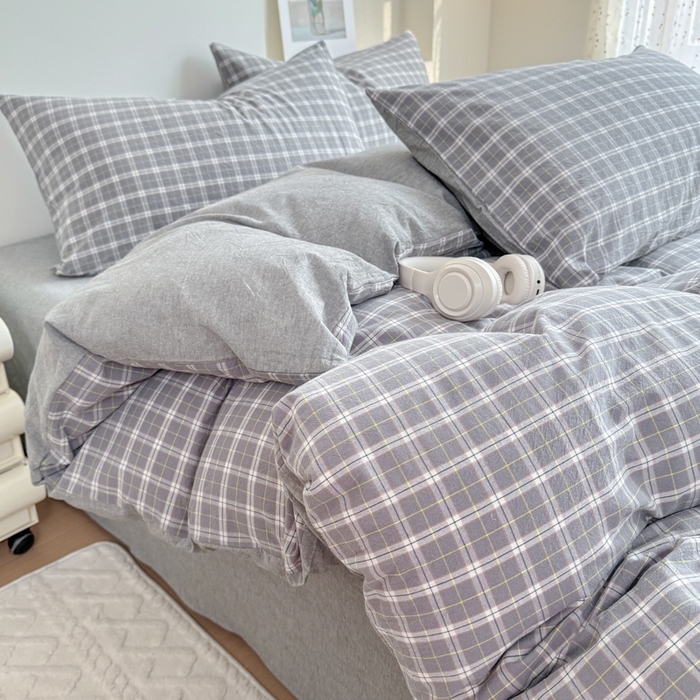 91家纺网 家纺一手货源 找家纺 佑佳家纺 2026新款全棉色织床笠款四件套 莫尼-灰