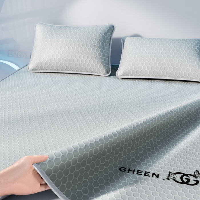 91家纺网 家纺一手货源 找家纺 福来临家纺 2026新款蜂窝科技凉感席-床笠款 蜂窝款-浅灰床笠款