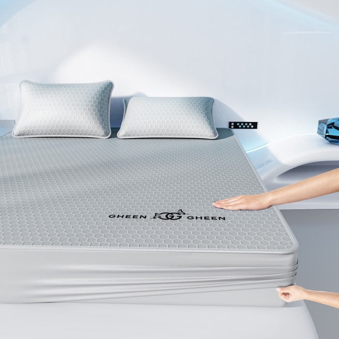 91家纺网 家纺一手货源 找家纺 福来临家纺 2026新款蜂窝科技凉感席-床笠款 蜂窝款-浅灰床笠款