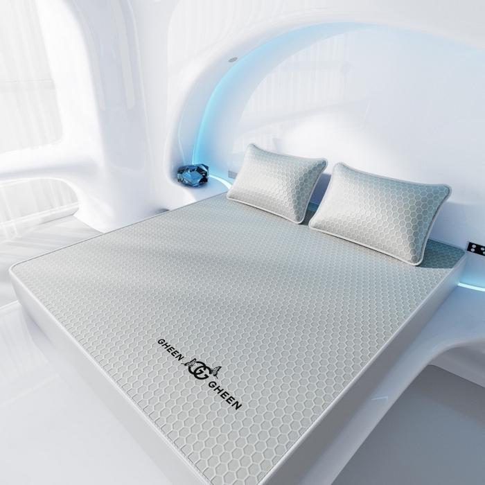 91家纺网 家纺一手货源 找家纺 福来临家纺 2026新款蜂窝科技凉感席-床笠款 蜂窝款-浅灰床笠款