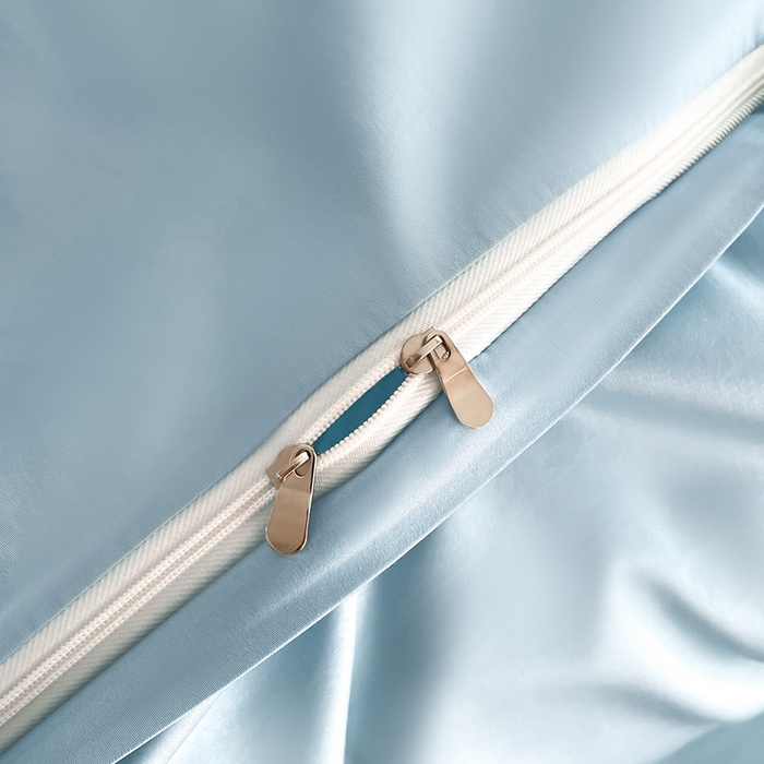 91家纺网 家纺一手货源 找家纺 润锦云 2026新款A类全棉纯棉刺绣拼角四件套-栀梦 栀梦-柔雾蓝+奶白