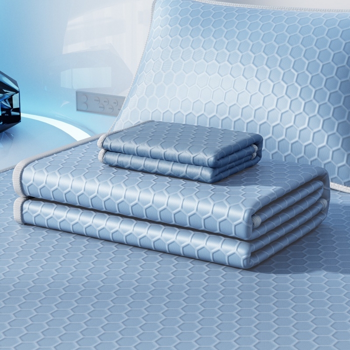 91家纺网 家纺一手货源 找家纺 福来临家纺 2026新款蜂窝科技凉感席-床笠款 蜂窝款-浅蓝床笠款