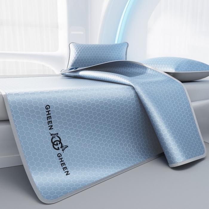 91家纺网 家纺一手货源 找家纺 福来临家纺 2026新款蜂窝科技凉感席-床笠款 蜂窝款-浅蓝床笠款