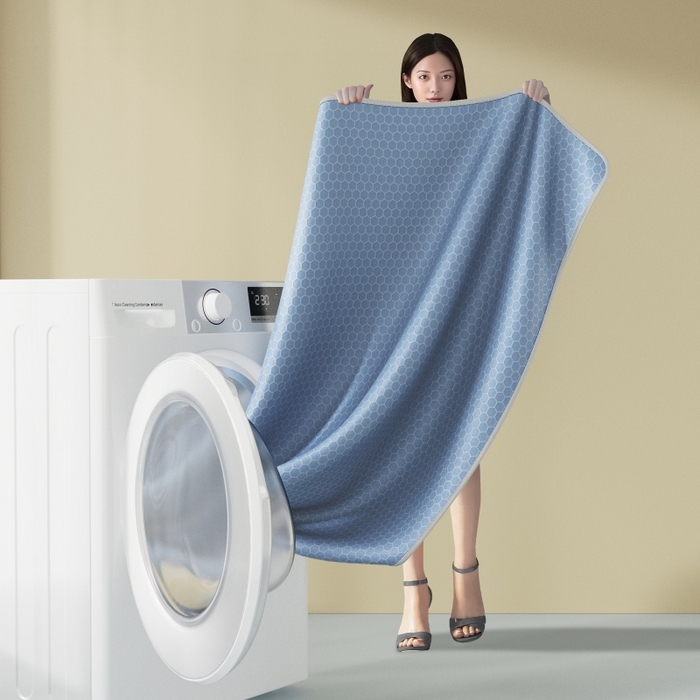 91家纺网 家纺一手货源 找家纺 福来临家纺 2026新款蜂窝科技凉感席-床笠款 蜂窝款-浅蓝床笠款