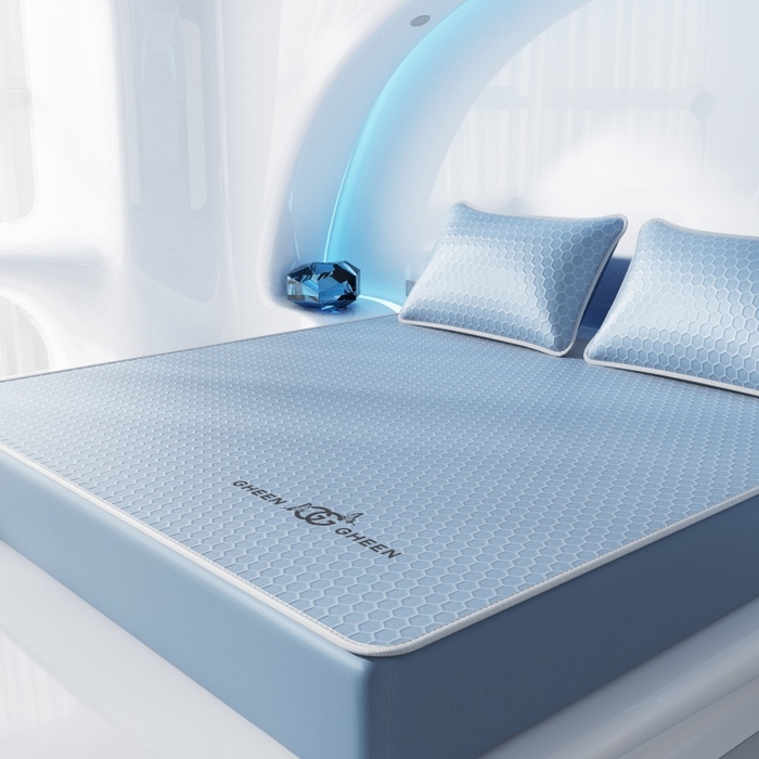 91家纺网 家纺一手货源 找家纺 福来临家纺 2026新款蜂窝科技凉感席-床笠款 蜂窝款-浅蓝床笠款