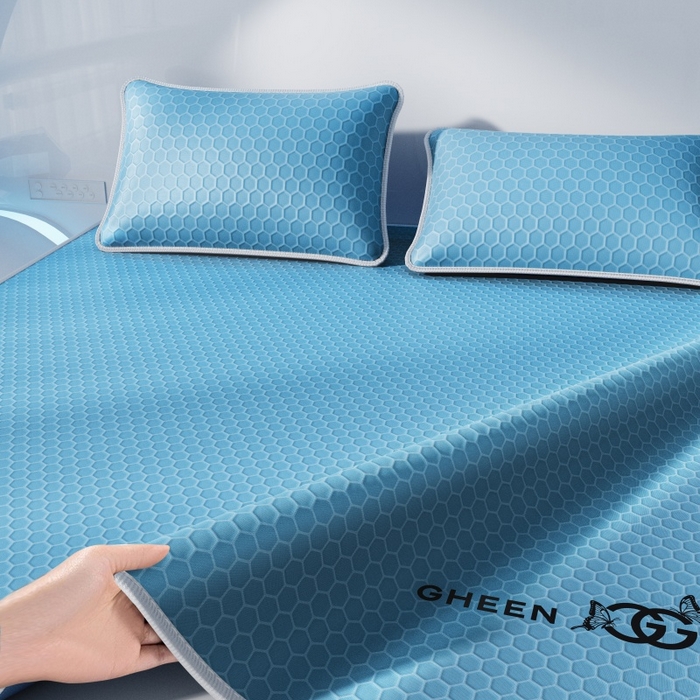 91家纺网 家纺一手货源 找家纺 福来临家纺 2026新款蜂窝科技凉感席-床笠款 蜂窝款-深蓝床笠款