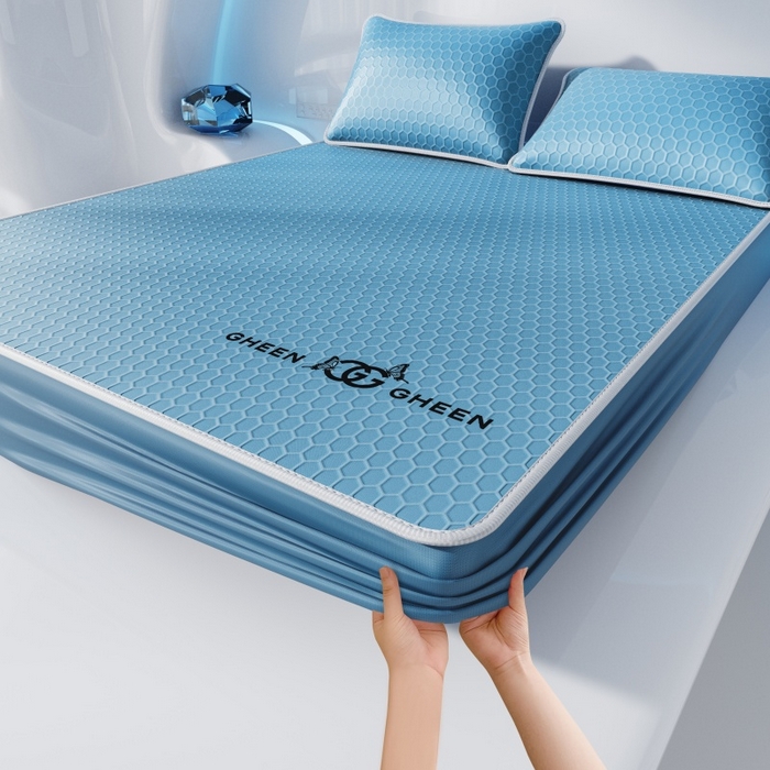 91家纺网 家纺一手货源 找家纺 福来临家纺 2026新款蜂窝科技凉感席-床笠款 蜂窝款-深蓝床笠款