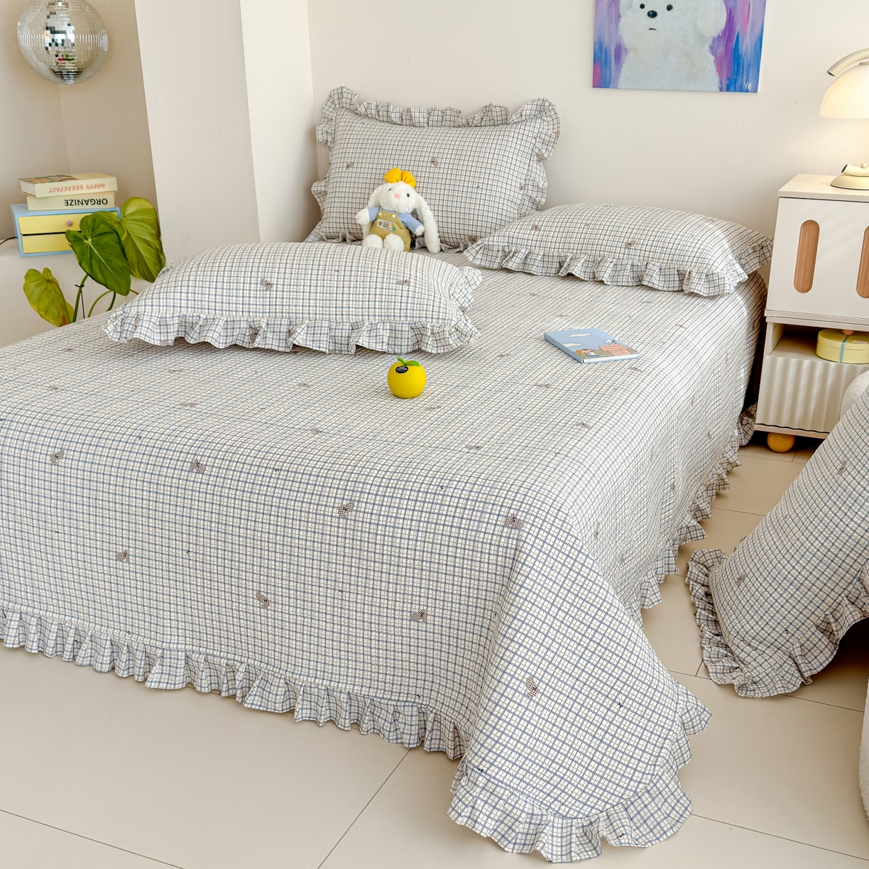 91家纺网 家纺一手货源 找家纺 归属 2026春夏新款古法仿棉床盖夏被四件套夏凉被空调被系列 格子兔儿