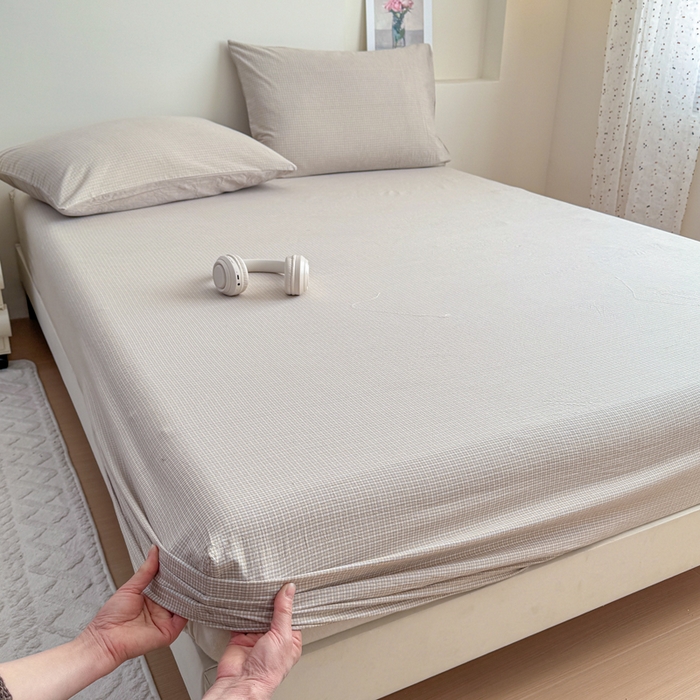 91家纺网 家纺一手货源 找家纺 佑佳家纺 2026新款全棉色织水洗棉四件套 米小格