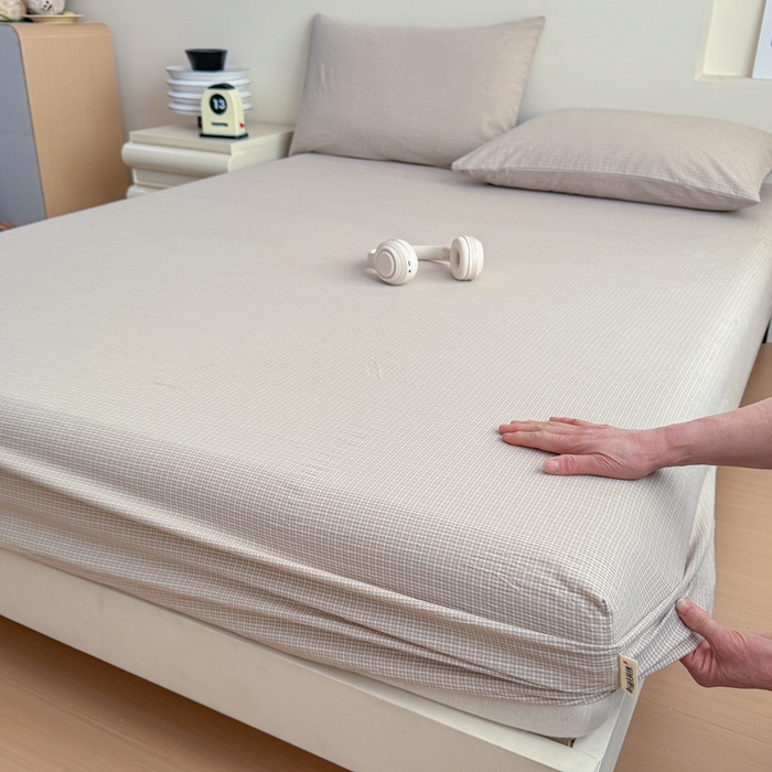 91家纺网 家纺一手货源 找家纺 佑佳家纺 2026新款全棉色织水洗棉四件套 米小格