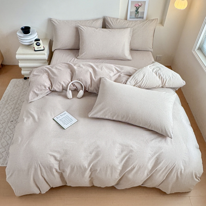 91家纺网 家纺一手货源 找家纺 佑佳家纺 2026新款全棉色织水洗棉四件套 米小格