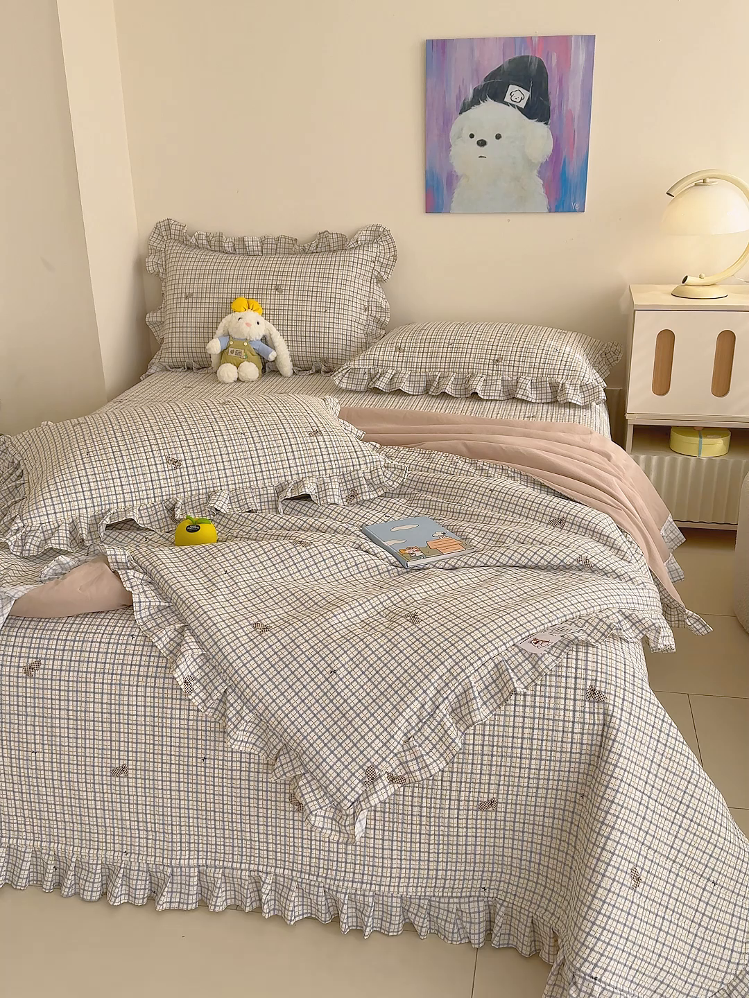 91家纺网 家纺一手货源 找家纺 归属 2026春夏新款古法仿棉床盖夏被四件套夏凉被空调被系列 格子兔儿