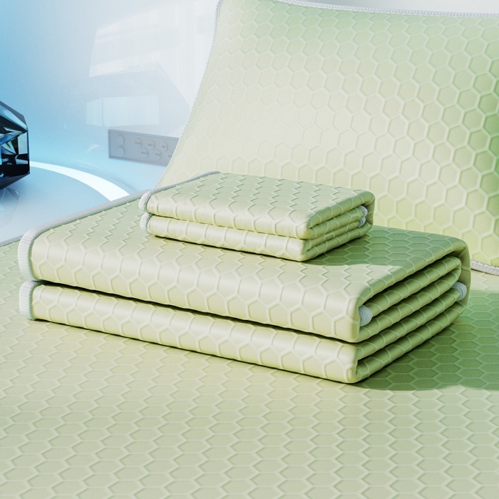 91家纺网 家纺一手货源 找家纺 福来临家纺 2026新款蜂窝科技凉感席-床笠款 蜂窝款-绿色床笠款