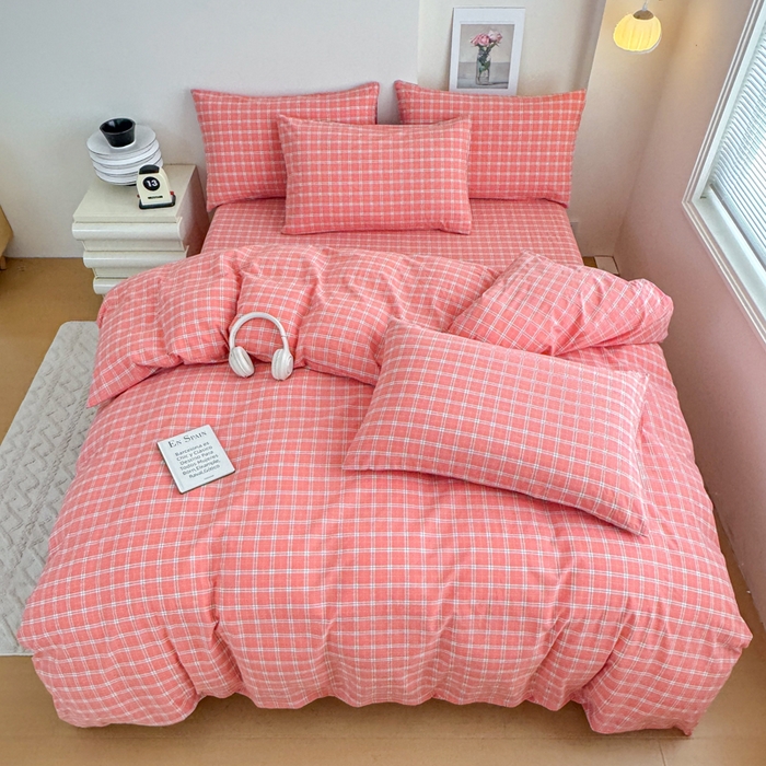 佑佳家纺 2026新款全棉色织床笠款四件套 羽梦-粉