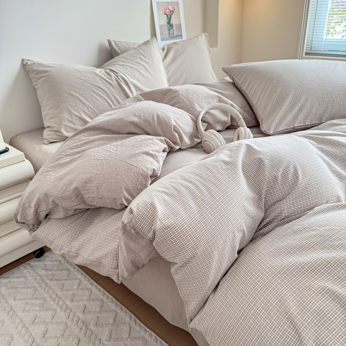 91家纺网 家纺一手货源 找家纺 佑佳家纺 2026新款全棉色织水洗棉四件套 米小格