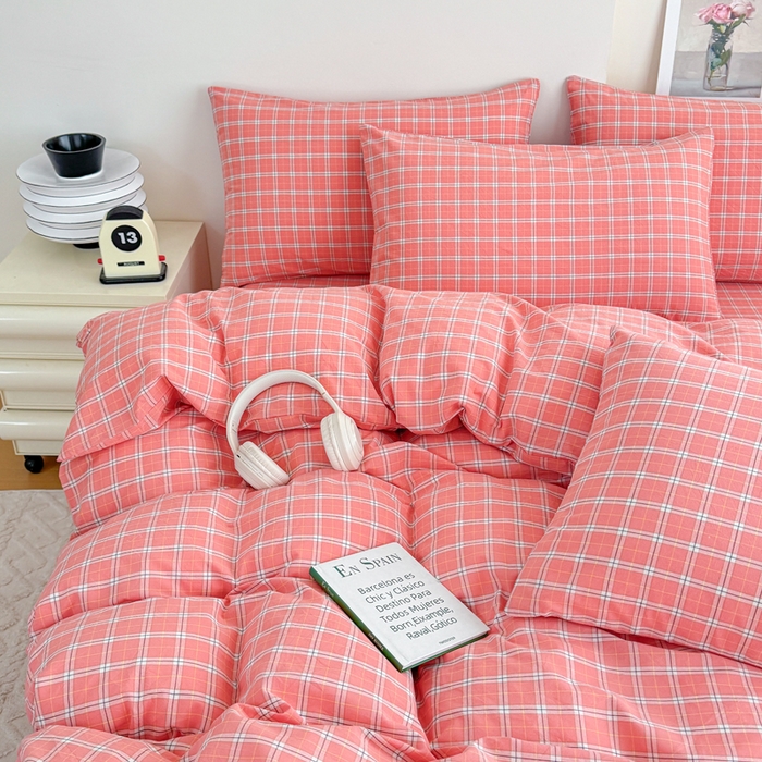 91家纺网 家纺一手货源 找家纺 佑佳家纺 2026新款全棉色织床笠款四件套 羽梦-粉