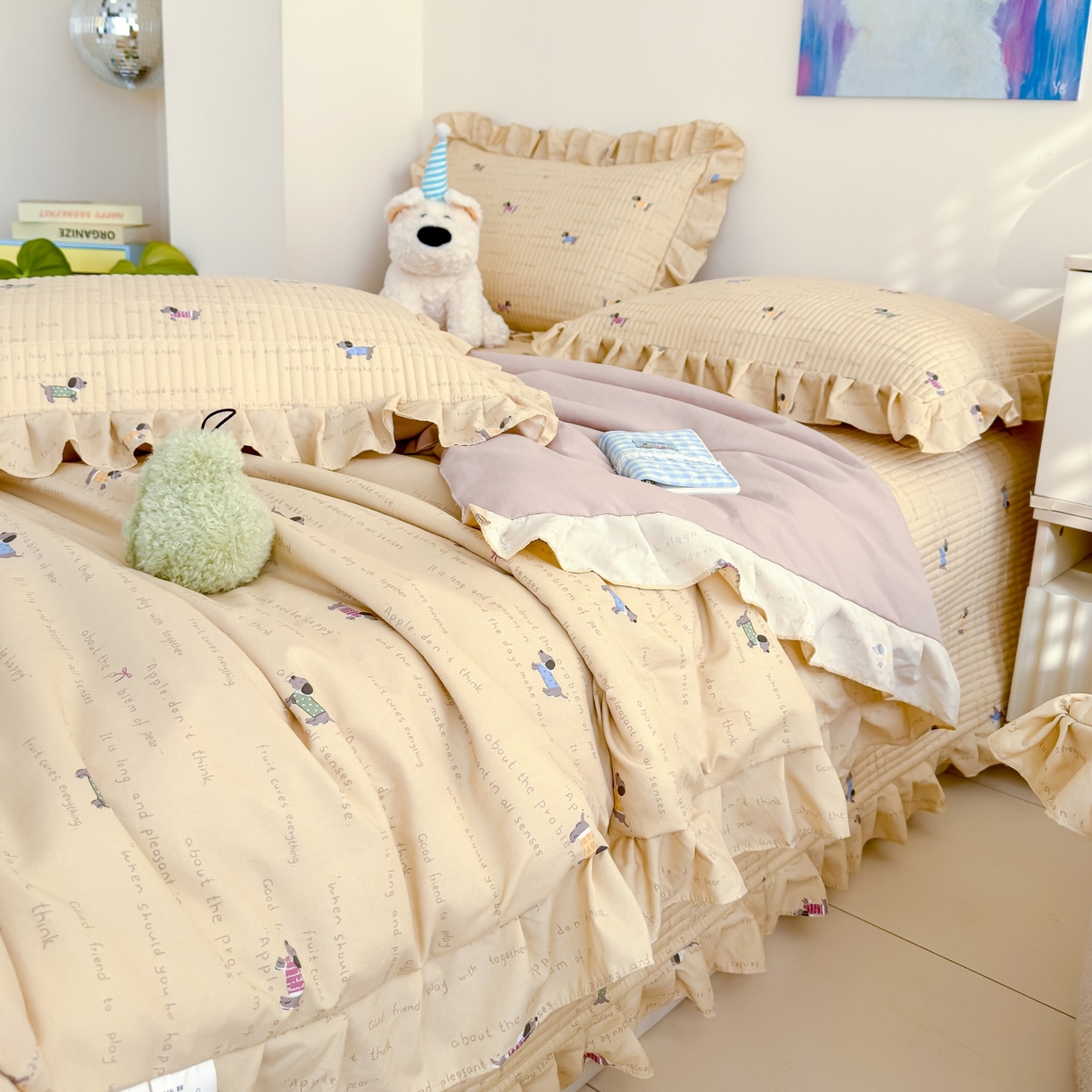 91家纺网 家纺一手货源 找家纺 归属 2026春夏新款古法仿棉床盖夏被四件套夏凉被空调被系列 狗狗家族