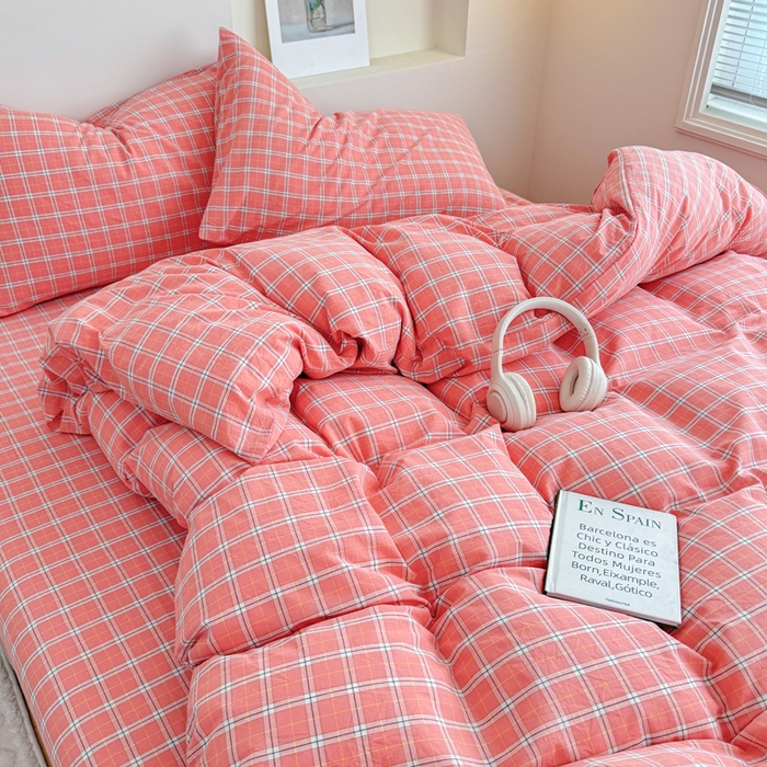 91家纺网 家纺一手货源 找家纺 佑佳家纺 2026新款全棉色织床笠款四件套 羽梦-粉