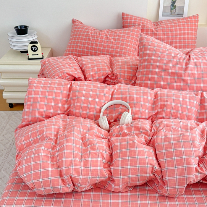 91家纺网 家纺一手货源 找家纺 佑佳家纺 2026新款全棉色织床笠款四件套 羽梦-粉