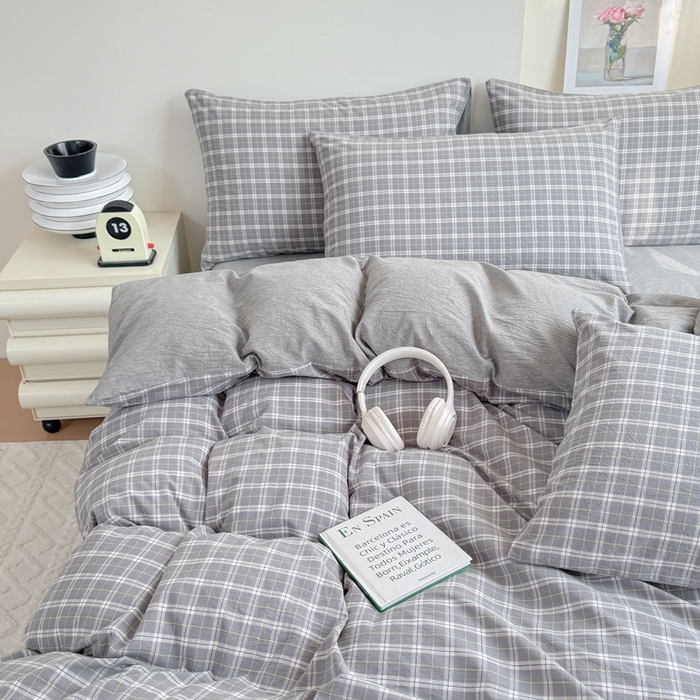 佑佳家纺 2026新款全棉色织水洗棉四件套 莫尼-灰