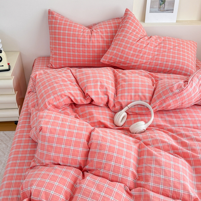 91家纺网 家纺一手货源 找家纺 佑佳家纺 2026新款全棉色织床笠款四件套 羽梦-粉