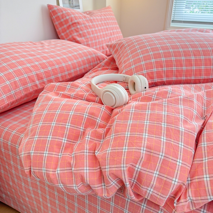 91家纺网 家纺一手货源 找家纺 佑佳家纺 2026新款全棉色织床笠款四件套 羽梦-粉