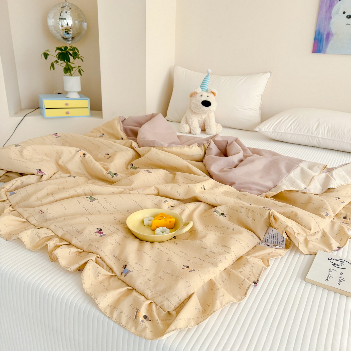 91家纺网 家纺一手货源 找家纺 归属 2026春夏新款古法仿棉床盖夏被四件套夏凉被空调被系列 狗狗家族