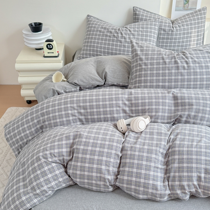 91家纺网 家纺一手货源 找家纺 佑佳家纺 2026新款全棉色织水洗棉四件套 莫尼-灰