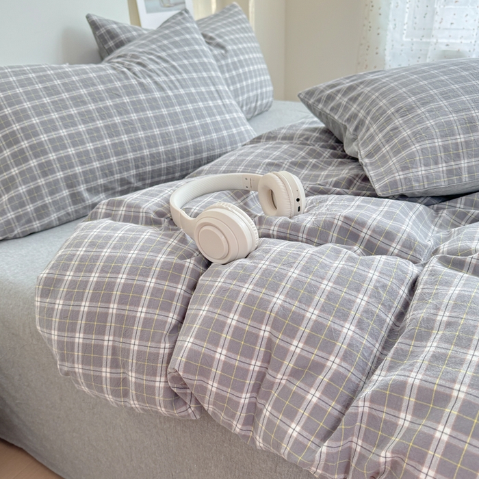 91家纺网 家纺一手货源 找家纺 佑佳家纺 2026新款全棉色织水洗棉四件套 莫尼-灰