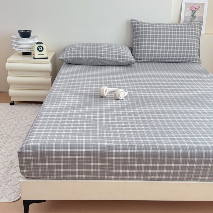 91家纺网 家纺一手货源 找家纺 佑佳家纺 2026新款全棉色织水洗棉四件套 莫尼-灰