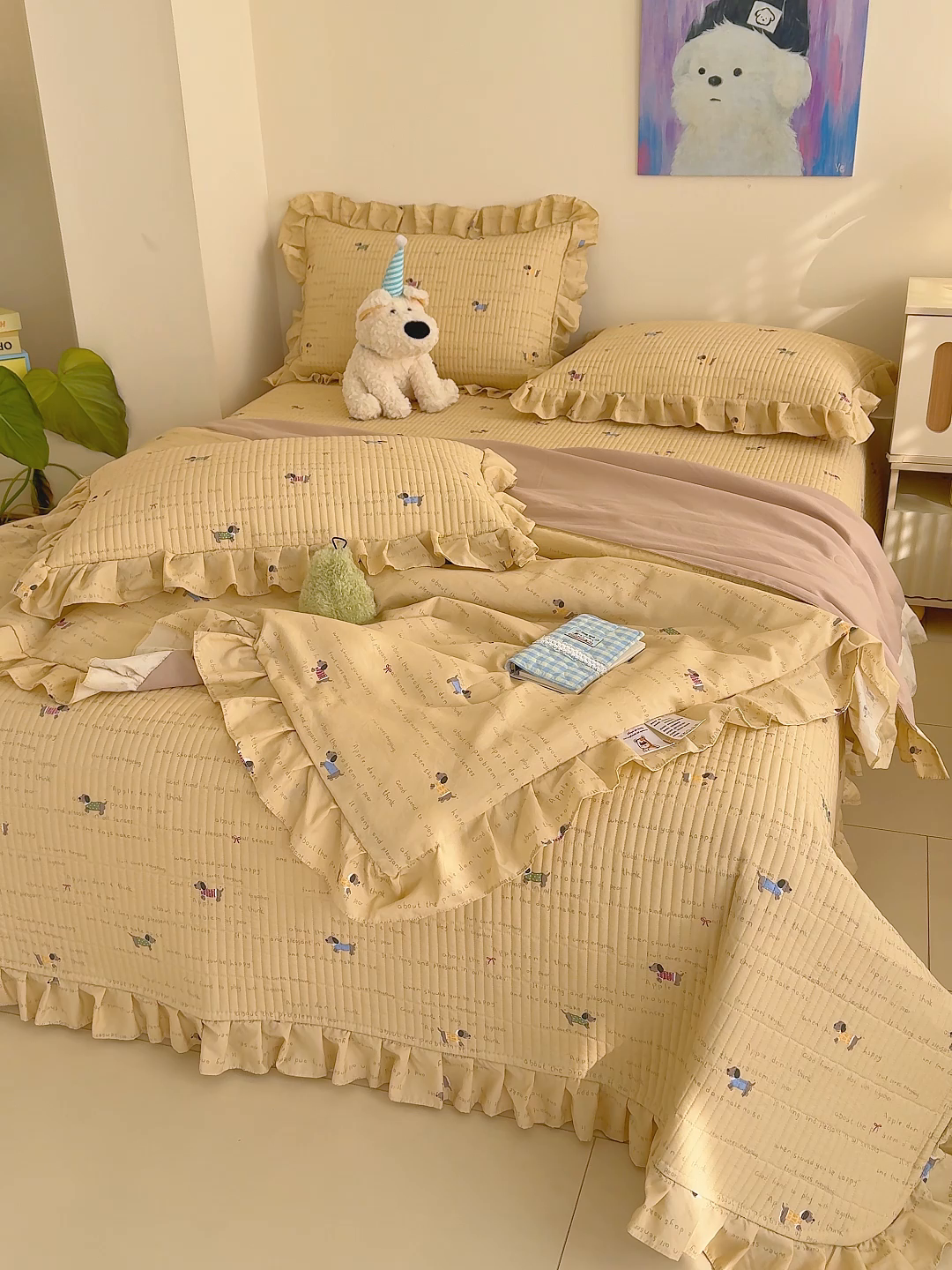 91家纺网 家纺一手货源 找家纺 归属 2026春夏新款古法仿棉床盖夏被四件套夏凉被空调被系列 狗狗家族