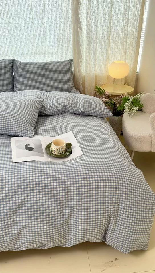 91家纺网 家纺一手货源 找家纺 佑佳家纺 2026新款全棉色织水洗棉四件套 莫尼-灰