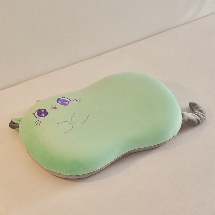 91家纺网 家纺一手货源 找家纺 小桃姐家纺 2025新款可爱卡通儿童猫肚枕学生幼儿园卡通记忆棉枕头枕芯 大眼喵喵记忆枕-绿