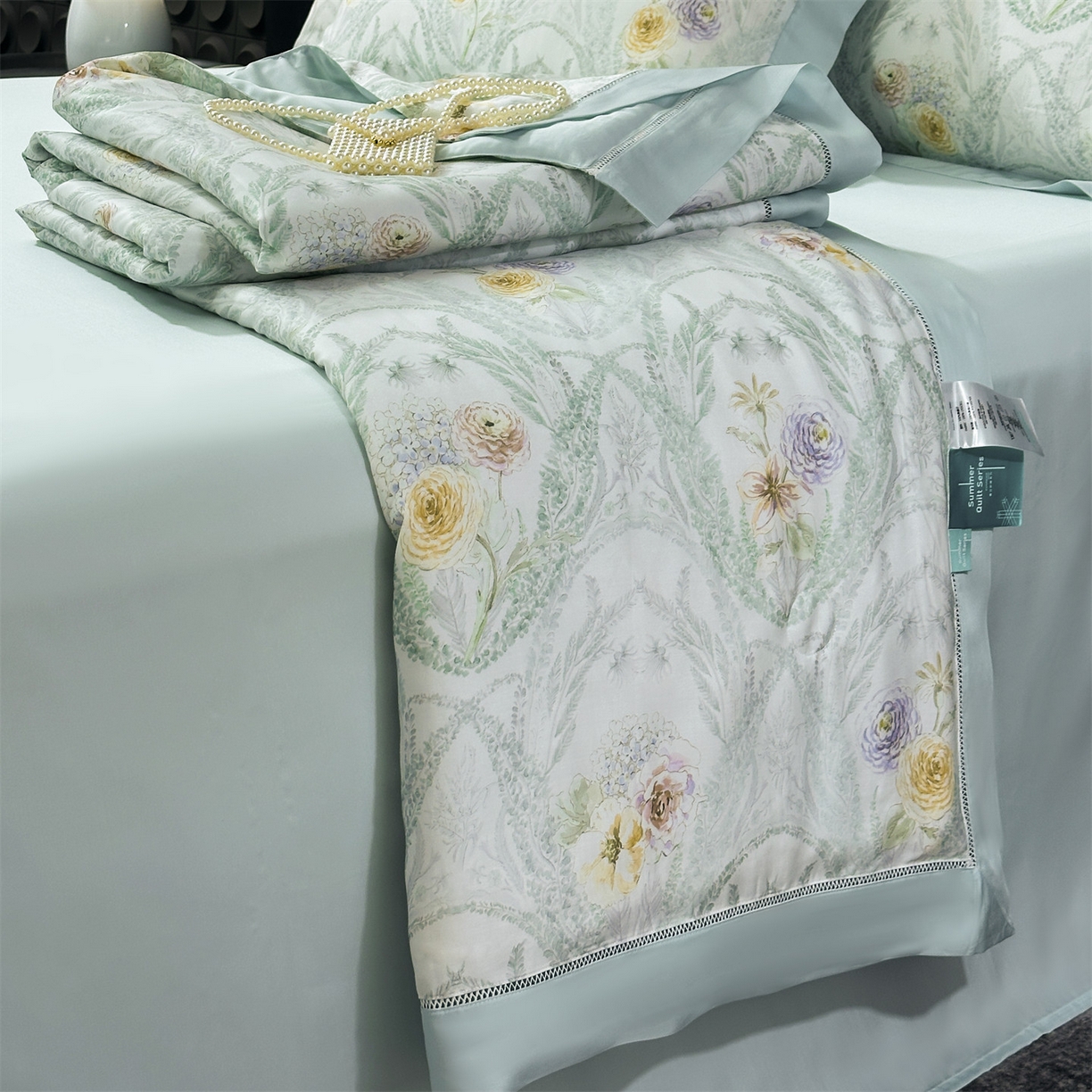 91家纺网 家纺一手货源 找家纺 岚司羽 2026春夏新款50天丝夏被四件套夏凉被空调被系列 花朝