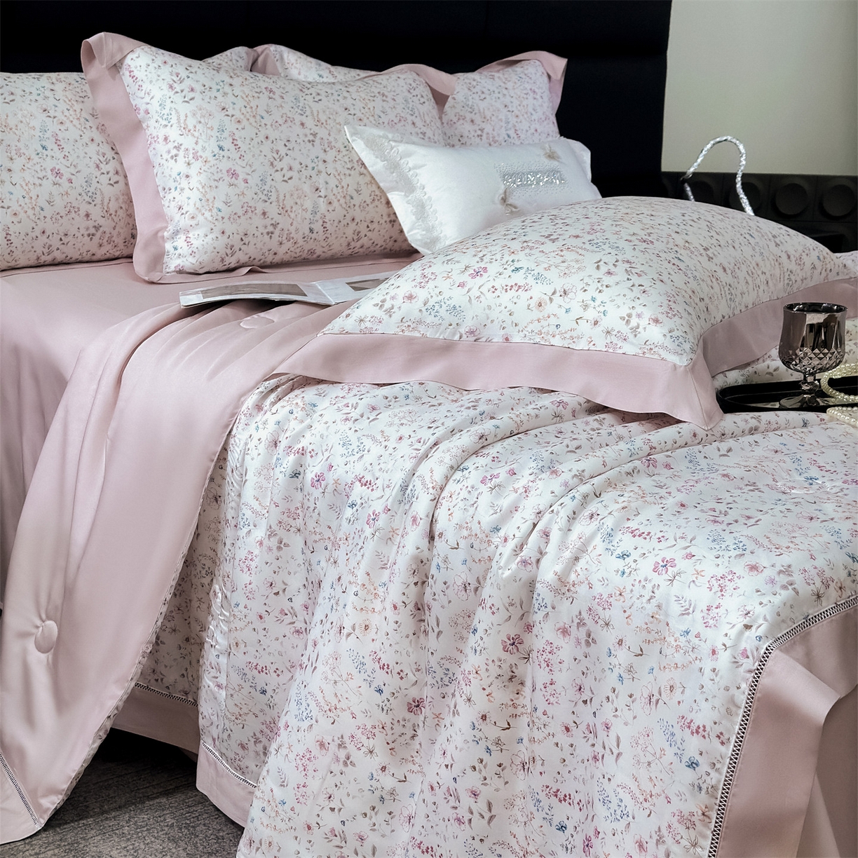 岚司羽 2026春夏新款50天丝夏被四件套夏凉被空调被系列 青溪 粉