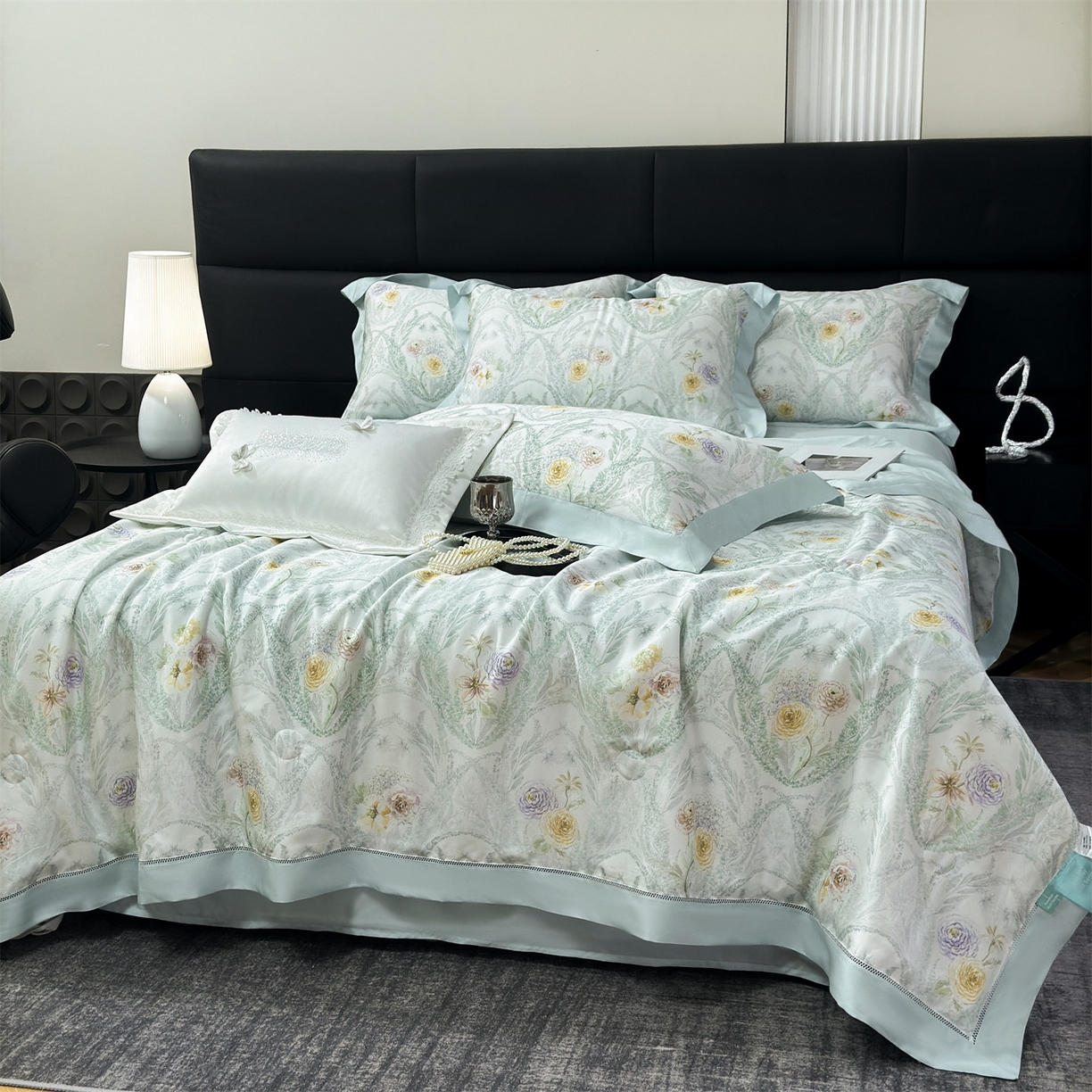 91家纺网 家纺一手货源 找家纺 岚司羽 2026春夏新款50天丝夏被四件套夏凉被空调被系列 花朝