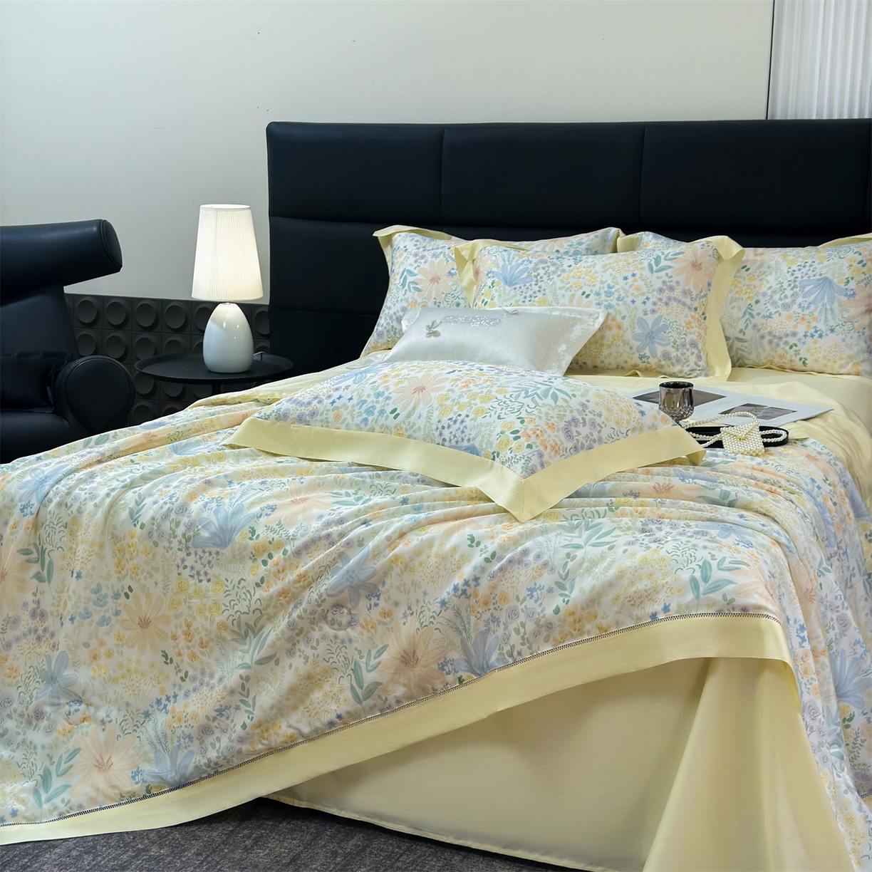 91家纺网 家纺一手货源 找家纺 岚司羽 2026春夏新款50天丝夏被四件套夏凉被空调被系列 灼卉