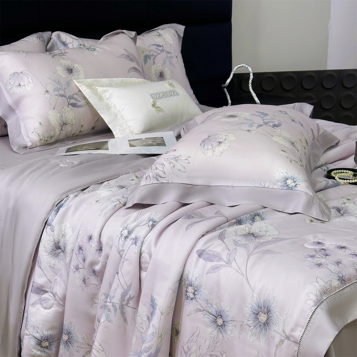 岚司羽 2026春夏新款50天丝夏被四件套夏凉被空调被系列 简悠集-粉紫