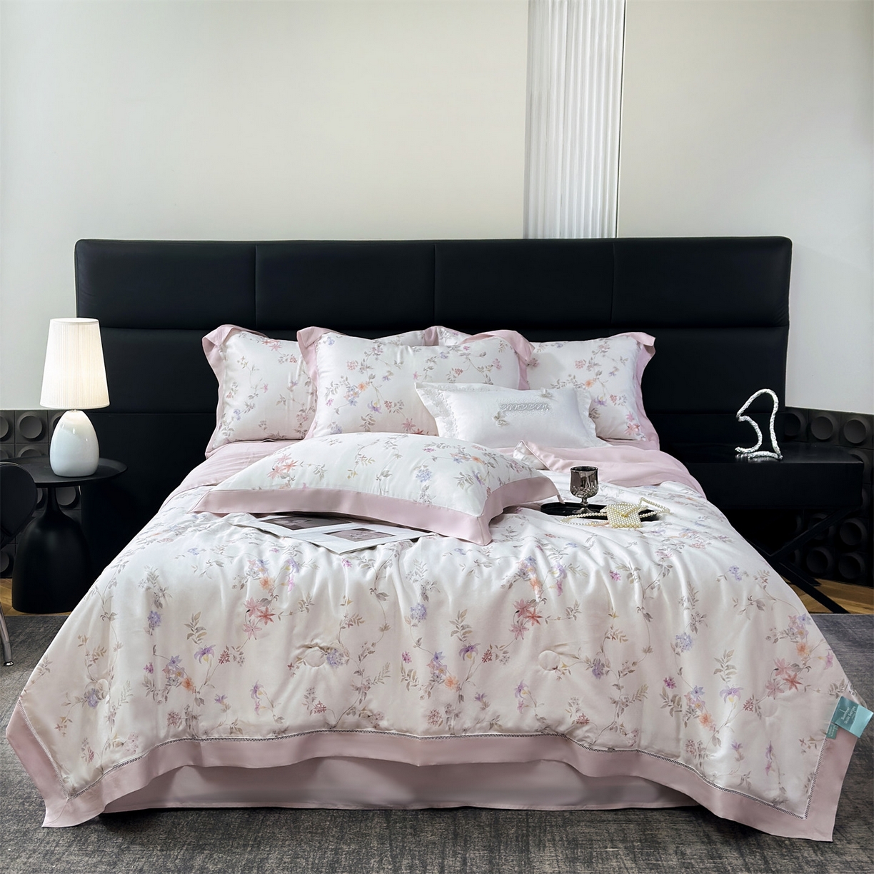 91家纺网 家纺一手货源 找家纺 岚司羽 2026春夏新款50天丝夏被四件套夏凉被空调被系列 花开有时