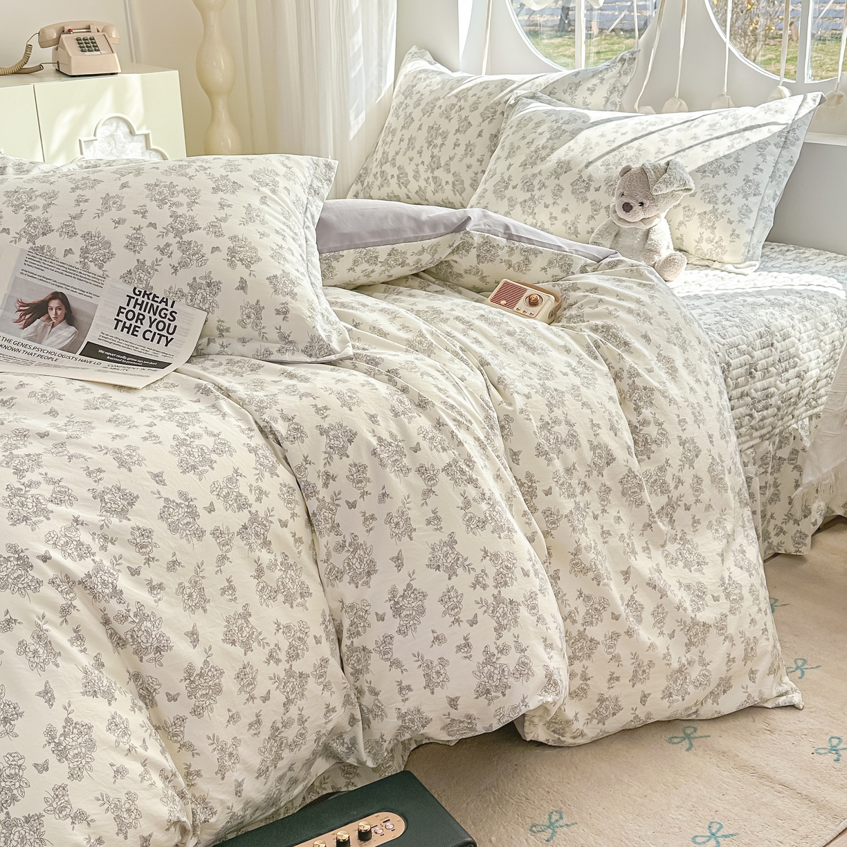 91家纺网 家纺一手货源 找家纺 花满路 2026新款床盖四件套 木槿