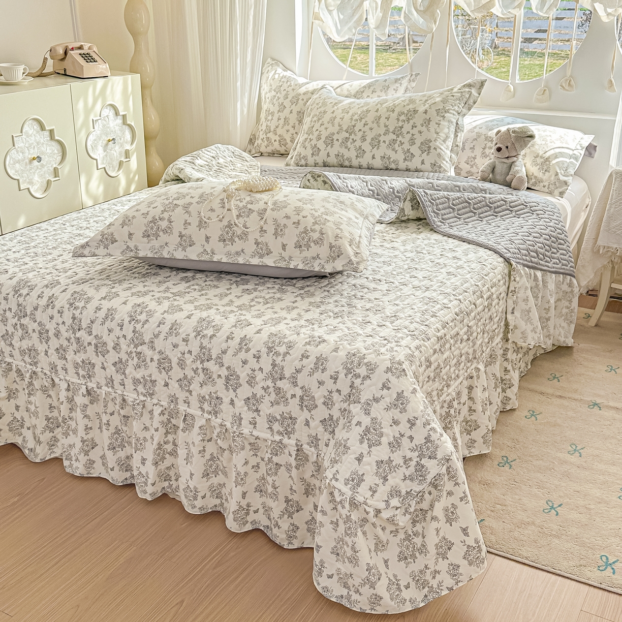 91家纺网 家纺一手货源 找家纺 花满路 2026新款床盖四件套 木槿