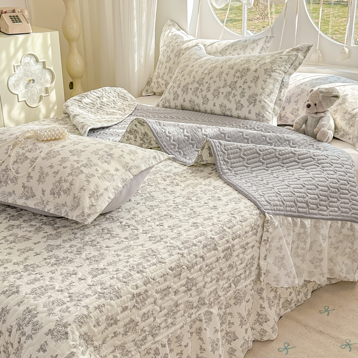 91家纺网 家纺一手货源 找家纺 花满路 2026新款床盖四件套 木槿